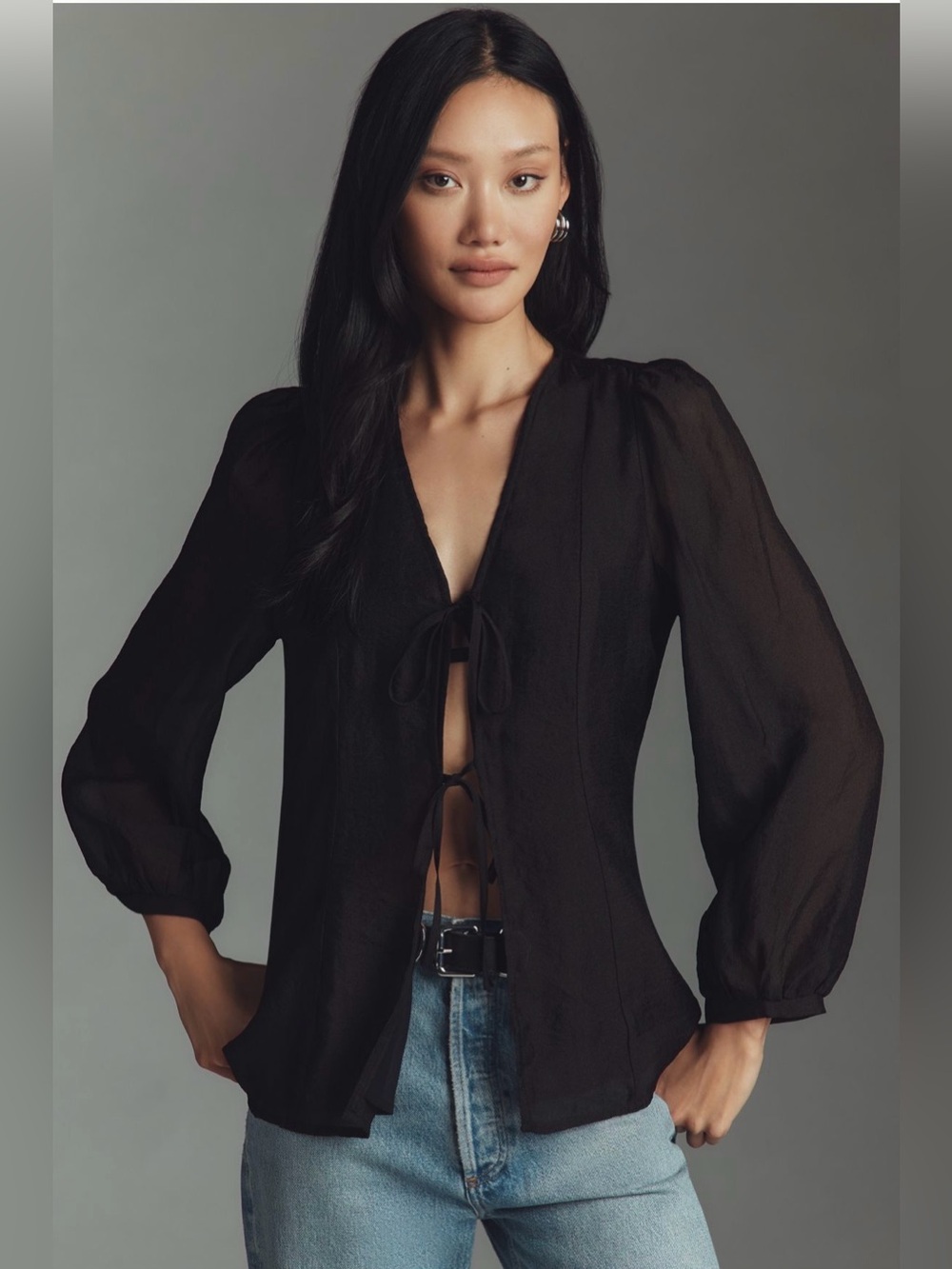 Lisa Says Gah Meera Long-Sleeve Front-Tie Blouse